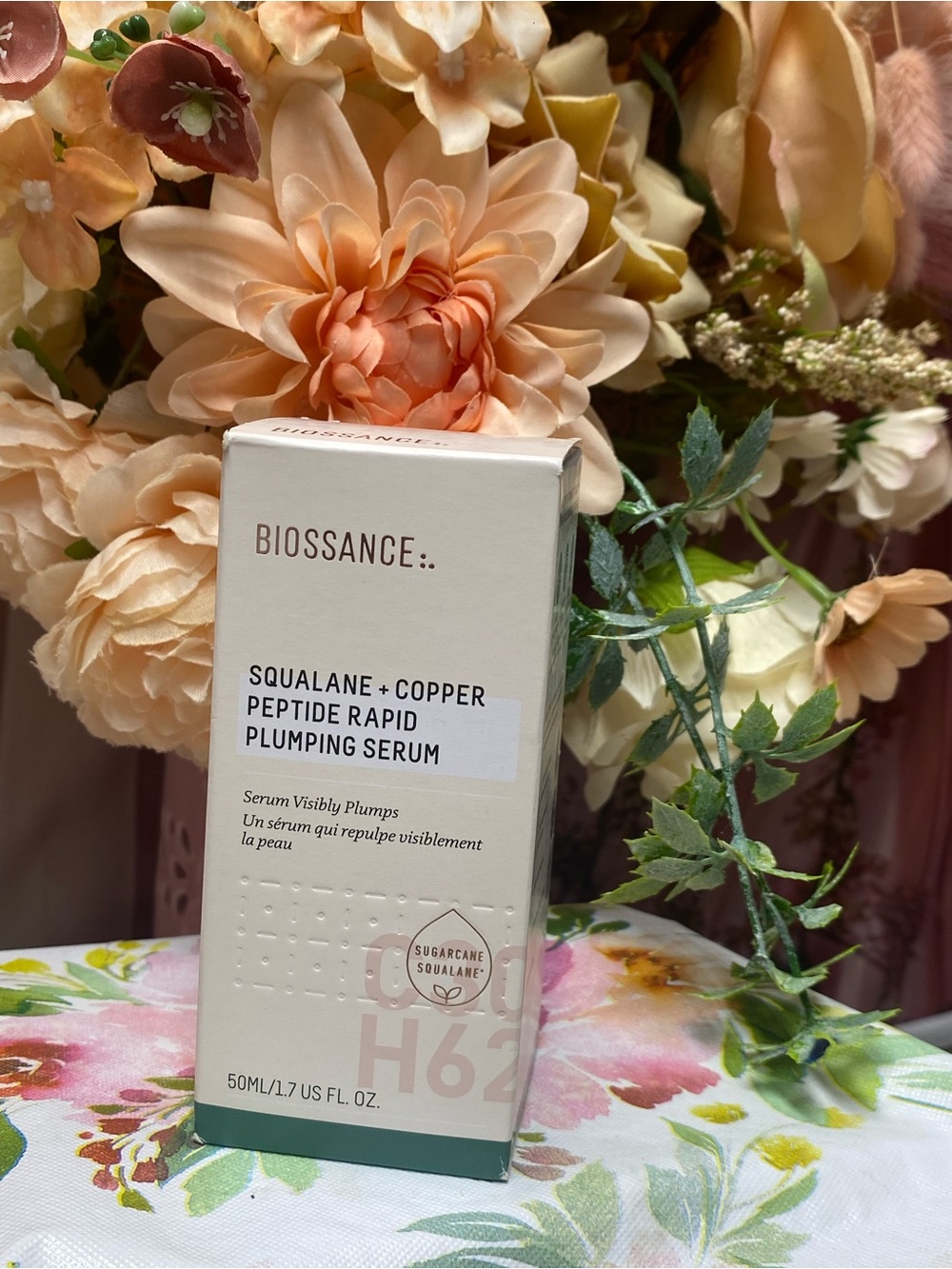 Biossance Squalane + Copper Peptide Rapid Plumping Serum — Cream & Green Accents
